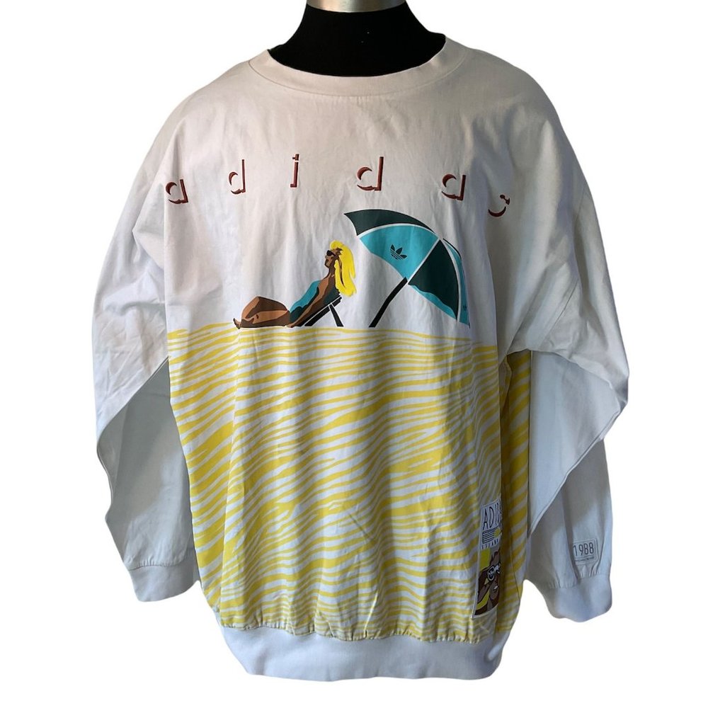 Adidas Mens White Island Club 1988 Archive Series Pullover Sweatshirt Size XL